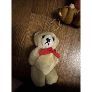 VTG Christmas Mini Plush Teddy Bear Ornament Jointed